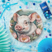 Niedlich Pink Peony Piggpet Pig Pappteller (Party)
