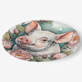 Niedlich Pink Peony Piggpet Pig Pappteller (Schrägansicht)