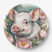 Niedlich Pink Peony Piggpet Pig Pappteller (Vorderseite)
