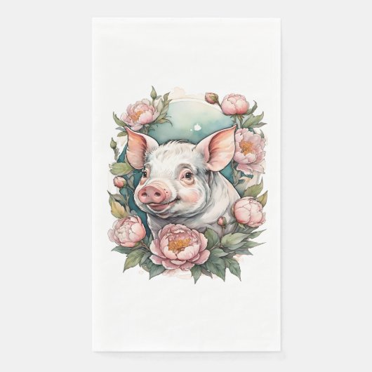 Niedlich Pink Peony Piggpet Pig Serviette (Vorderseite)