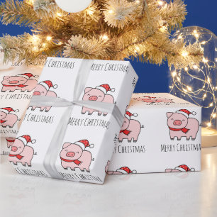 Niedlich Pink Pig Christmas Vibes Minimalistisch Geschenkpapier