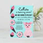 Niedlich Pink Pig Eiscreme Donuts Cupcake Geburtst Einladung (Stehend Vorderseite)