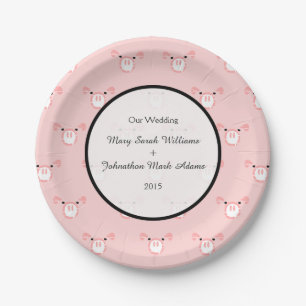 Niedlich Pink Pig Face Pattern Fun Wedding Keepake Pappteller