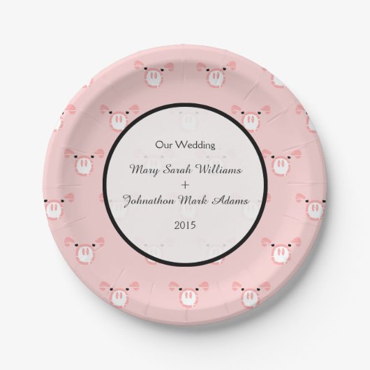 Niedlich Pink Pig Face Pattern Fun Wedding Keepake Pappteller (Vorderseite)