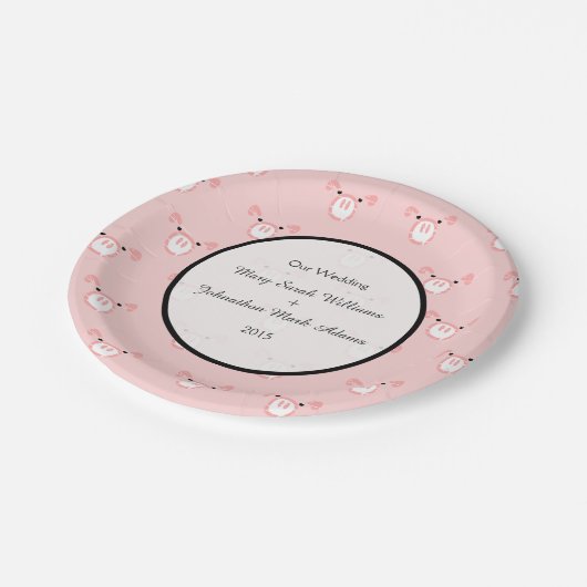 Niedlich Pink Pig Face Pattern Fun Wedding Keepake Pappteller (Schrägansicht)