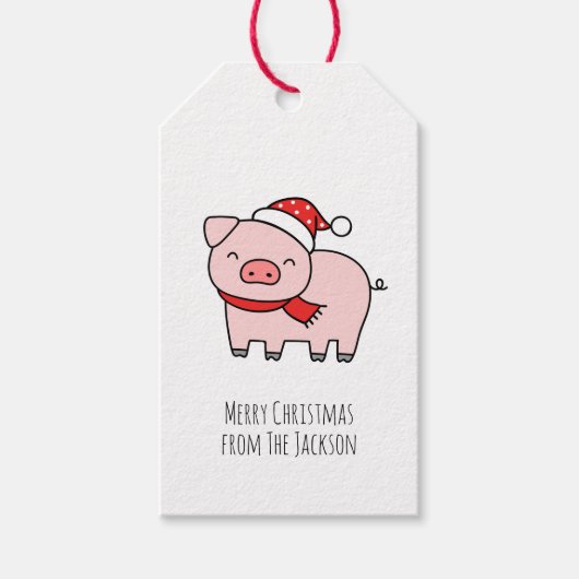Niedlich Pink Pig Frohe Weihnachten Einfach Minima Geschenkanhänger (Vorderseite)