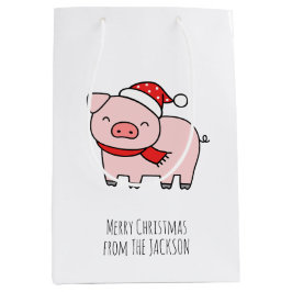 Niedlich Pink Pig Frohe Weihnachten Einfach Minima Mittlere Geschenktüte