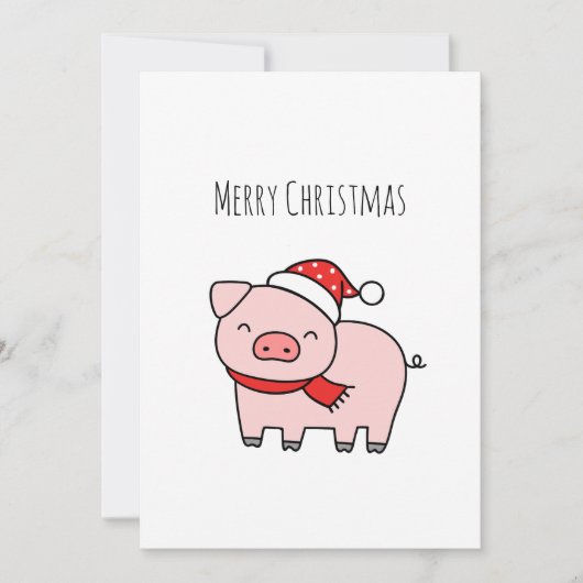 Niedlich Pink Pig Frohe Weihnachten Minimalistisch (Vorderseite)