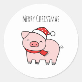 Niedlich Pink Pig Frohe Weihnachten Minimalistisch Runder Aufkleber