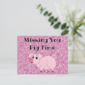 Niedlich Pink Pig Glitzer Postkarte (Stehend Vorderseite)