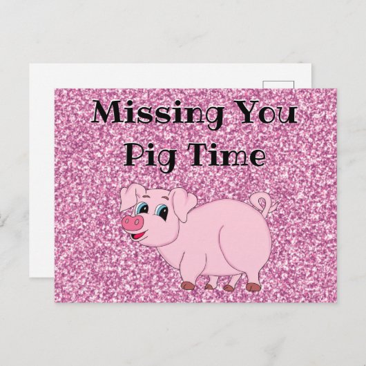 Niedlich Pink Pig Glitzer Postkarte (Vorne/Hinten)