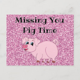 Niedlich Pink Pig Glitzer Postkarte
