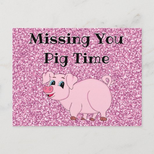 Niedlich Pink Pig Glitzer Postkarte (Vorderseite)