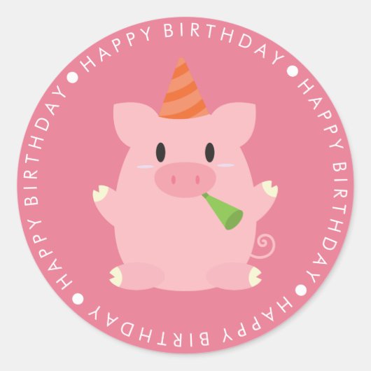 Niedlich Pink Pig Happy Geburtstag Runder Aufkleber (Vorderseite)