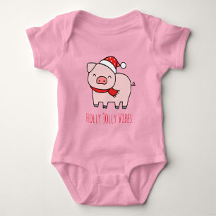 Niedlich Pink Pig Holly Jolly Vibes Minimalistisch Baby Strampler