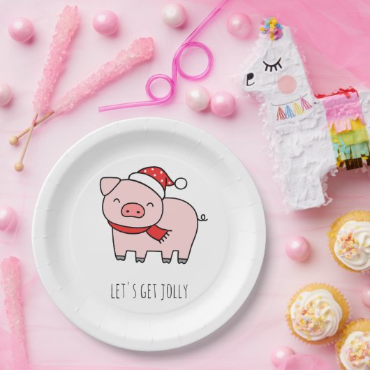 Niedlich Pink Pig Lasse Jolly Minimalistische Weih Pappteller (Party)