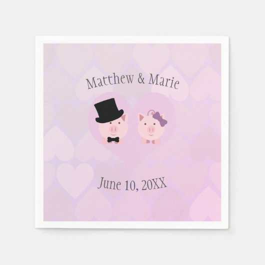 Niedlich Pink Pig Liebe Herzmuster Hintergrund Serviette (Vorderseite)