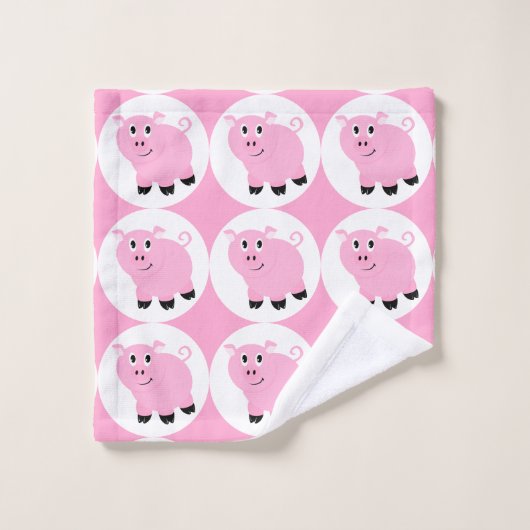 Niedlich Pink Pig Muster Kinder Mit Monogramm Tier Badhandtuch Set (Waschlappen)
