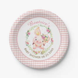 Niedlich Pink Pig Piggy Floral Baby Dusche Geburts Pappteller