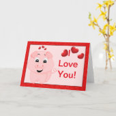 Niedlich Pink Pig und Herz I Liebe Sie Karte (Gelbe Blume)