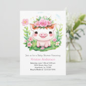 Niedlich Pink Piglet Adventure Girl Baby Dusche Einladung (Stehend Vorderseite)