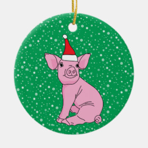 Niedlich Pink Piglet in der Weihnachtsmannmütze W Keramik Ornament