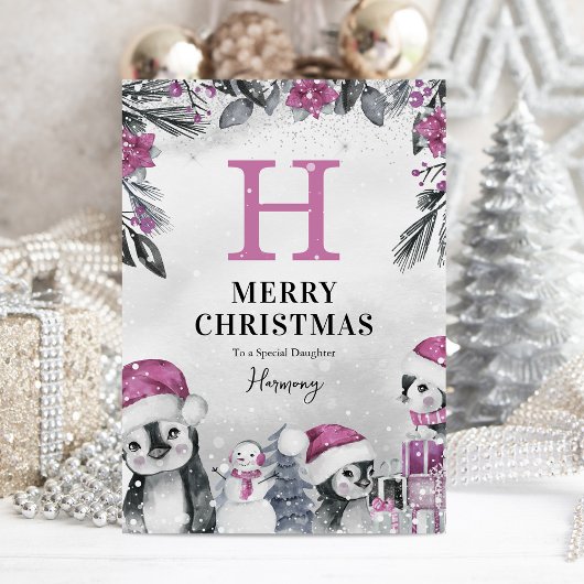 Niedlich Pink Pinguin Daughter Weihnachten Karte
