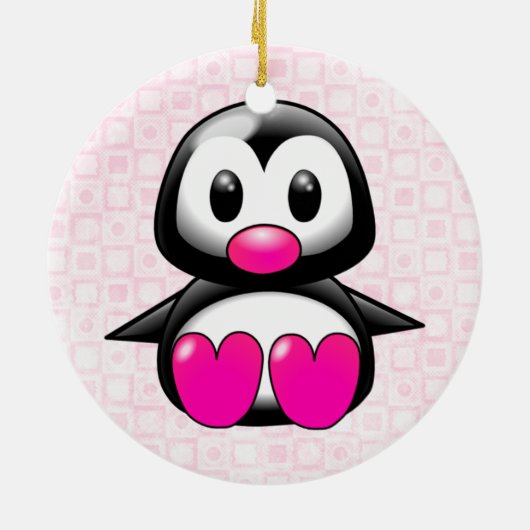 Niedlich Pink Pinguin Keramikornament (Hinten)