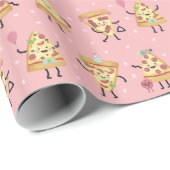 Niedlich Pink Pizza Slices Geburtstagsparty Geschenkpapier (Rolleneckpunkt)