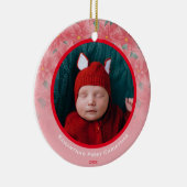 Niedlich Pink Poinsettia Baby's First Christmas Keramik Ornament (Rechts)