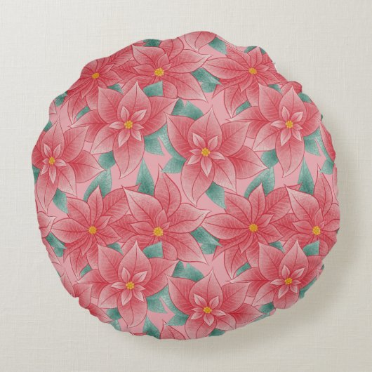 Niedlich Pink Poinsettia Personalisierte Monogramm Rundes Kissen (Rückseite)