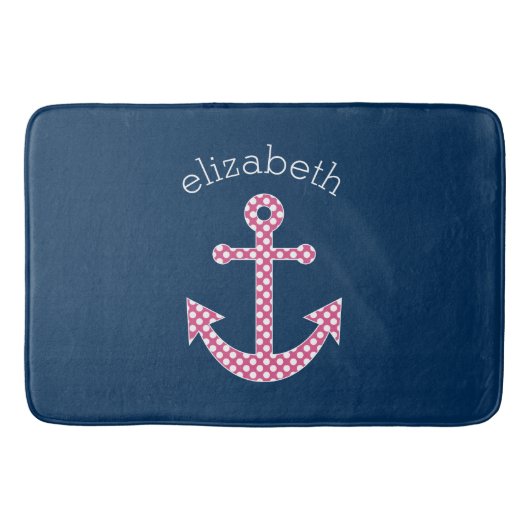 Niedlich Pink Polka Dot Anchor mit Individuelle Na Badematte (Vorderseite)
