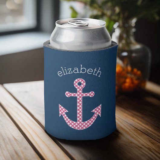 Niedlich Pink Polka Dot Anchor mit Individuelle Na Dosenkühler