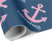 Niedlich Pink Polka Dot Anchor mit Individuelle Na Geschenkpapier (Rolleneckpunkt)