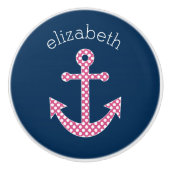 Niedlich Pink Polka Dot Anchor mit Individuelle Na Keramikknauf (Vorderseite)