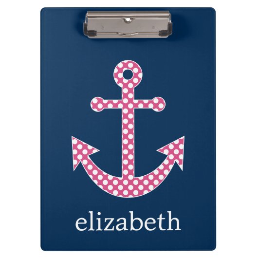Niedlich Pink Polka Dot Anchor mit Individuelle Na Klemmbrett (Vorderseite)