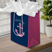 Niedlich Pink Polka Dot Anchor mit Individuelle Na Mittlere Geschenktüte