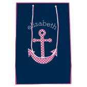 Niedlich Pink Polka Dot Anchor mit Individuelle Na Mittlere Geschenktüte (Rückseite)