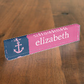 Niedlich Pink Polka Dot Anchor mit Individuelle Na Namensplakette (Seite)