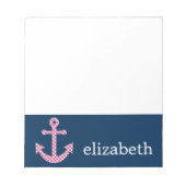 Niedlich Pink Polka Dot Anchor mit Individuelle Na Notizblock (Vorderseite)