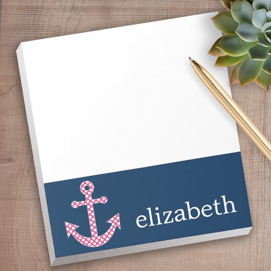 Niedlich Pink Polka Dot Anchor mit Individuelle Na Notizblock