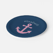 Niedlich Pink Polka Dot Anchor mit Individuelle Na Pappteller (Schrägansicht)