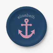 Niedlich Pink Polka Dot Anchor mit Individuelle Na Pappteller (Vorderseite)