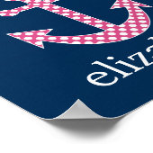 Niedlich Pink Polka Dot Anchor mit Individuelle Na Poster (Ecke)