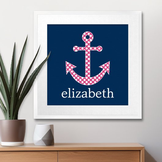 Niedlich Pink Polka Dot Anchor mit Individuelle Na Poster
