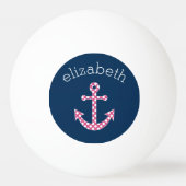 Niedlich Pink Polka Dot Anchor mit Individuelle Na Tischtennisball (Rückseite)