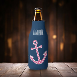 Niedlich Pink Polka Dot Anchor mit Navy Individuel Flaschenkühler