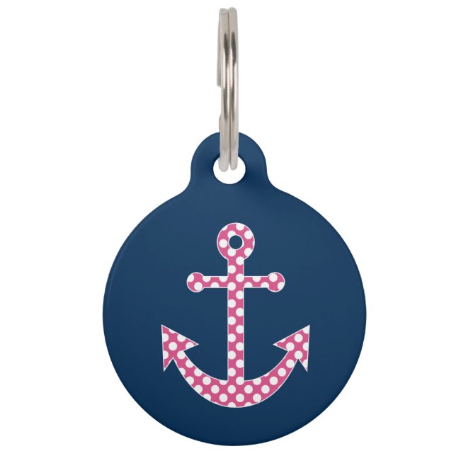 Niedlich Pink Polka Dot Anchor mit Navy Individuel Tiermarke (Vorderseite)