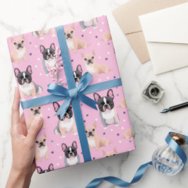 Niedlich Pink Polka Dot French Bulldog Wrapping Pa Geschenkpapier