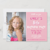 Niedlich Pink Polka Dot Girl Foto Geburtstag Einladung (Vorderseite)
